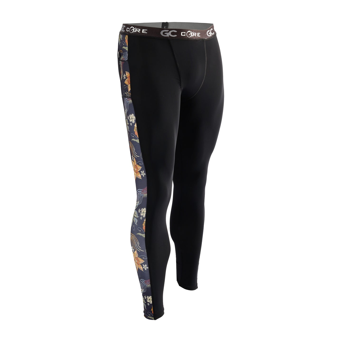 Men's Long Compression Tights - Black with Dragon Print