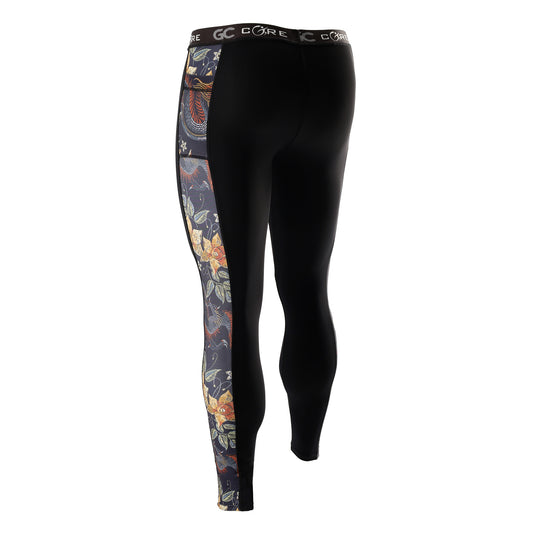 Men's Long Compression Tights - Black with Dragon Print