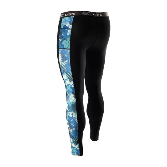 Men's Long Compression Tights - Black with Green Camo